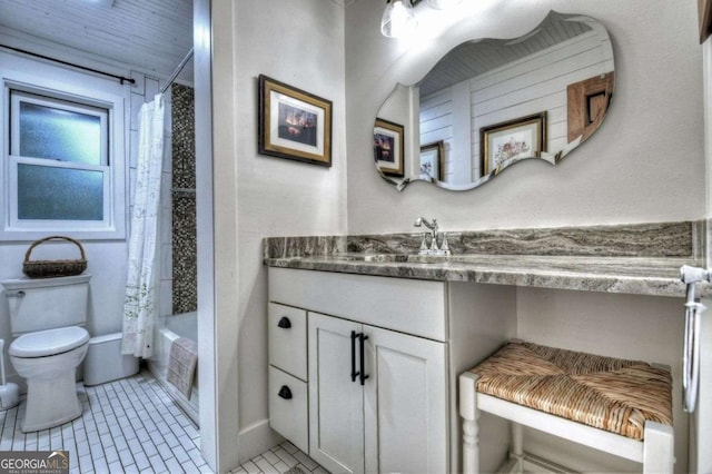 123 Old Fjord Rd, Blue Ridge, GA 30513 - full bathroom featuring vanity, toilet, tiled shower / bath combo, and tile patterned flooring