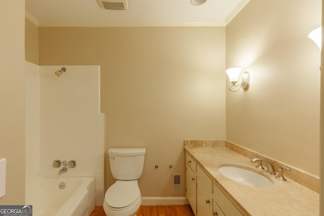 302 Brookwood Ln, Lafayette, GA 30728 - full bathroom featuring ornamental molding, vanity, toilet, and shower / bath combination