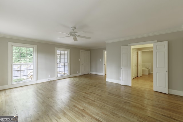 302 Brookwood Ln, Lafayette, GA 30728 - spare room with crown molding, ceiling fan, baseboards, and light wood-style floors