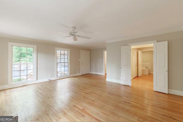 302 Brookwood Ln, Lafayette, GA 30728 - empty room with crown molding, a ceiling fan, light wood finished floors, and baseboards