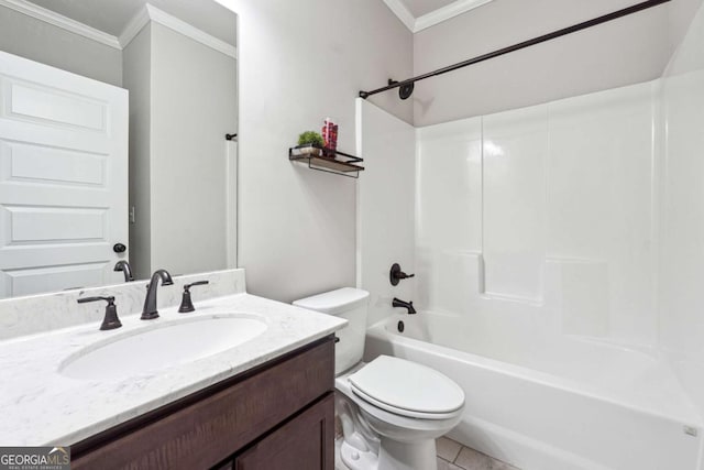 1824 Alberta Ln, Winder, GA 30680 - bathroom featuring ornamental molding, toilet, vanity,  shower combination, and tile patterned flooring