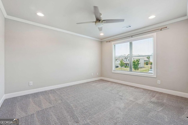 1824 Alberta Ln, Winder, GA 30680 - carpeted spare room with crown molding, a ceiling fan, recessed lighting, and baseboards