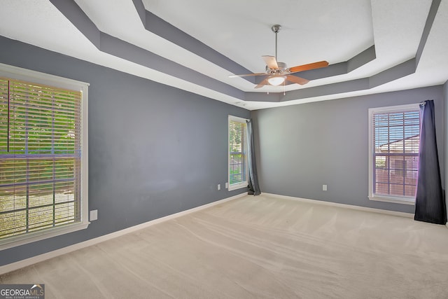 85 Parks Pl, Sharpsburg, GA 30277 - carpeted spare room with baseboards, a raised ceiling, plenty of natural light, and ceiling fan