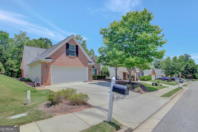 85 Parks Pl, Sharpsburg, GA 30277 - traditional-style house with brick siding, driveway, a front lawn, and cooling unit