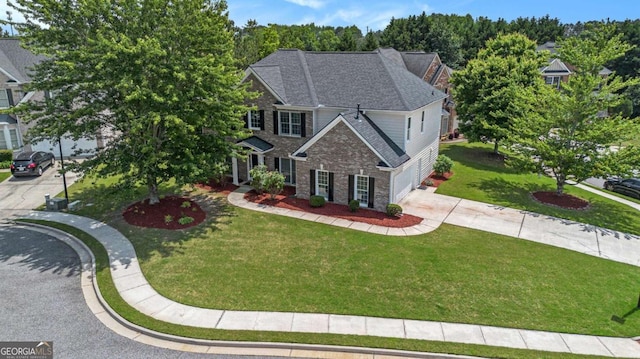 2023 Arbor Springs Way, Buford, GA 30519 - view of front facade with driveway, a garage, a front yard, brick siding, and a shingled roof
