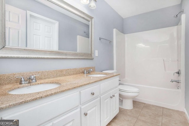 2023 Arbor Springs Way, Buford, GA 30519 - bathroom featuring tub / shower combination, double vanity, and tile patterned flooring