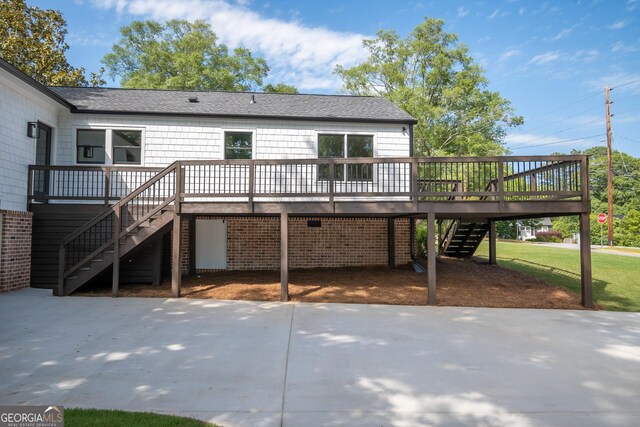 215 Holman Ave, Athens, GA 30606 - rear view of house with stairs, a wooden deck, a patio area, and roof with shingles