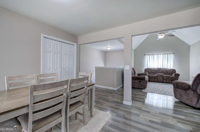 230 Louise Ln, Calhoun, GA 30701 - dining room with ceiling fan, wood finished floors, and vaulted ceiling