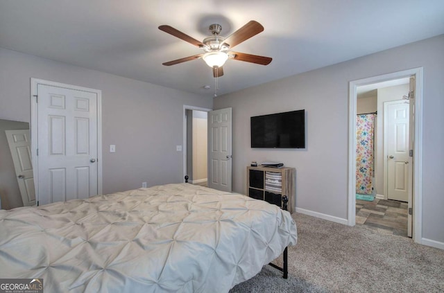 230 Louise Ln, Calhoun, GA 30701 - bedroom with carpet flooring, ceiling fan, and ensuite bath
