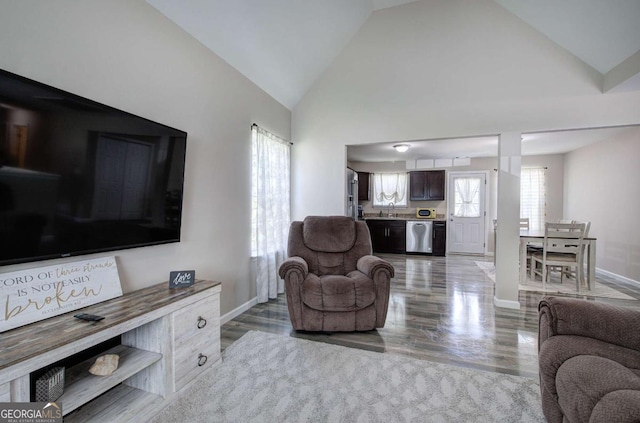 230 Louise Ln, Calhoun, GA 30701 - living area featuring wood finished floors and high vaulted ceiling