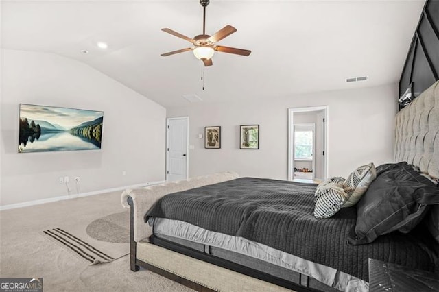 361 Traditions Ln, Hampton, GA 30228 - bedroom with vaulted ceiling, carpet floors, baseboards, and a ceiling fan