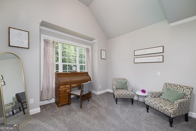 433 Wilson Dr, Mcdonough, GA 30252 - carpeted home office with lofted ceiling and ornamental molding