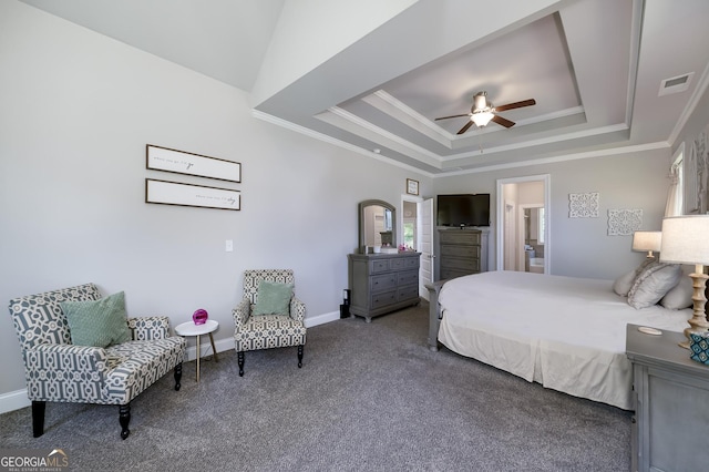 433 Wilson Dr, Mcdonough, GA 30252 - carpeted bedroom with a tray ceiling, crown molding, and ceiling fan