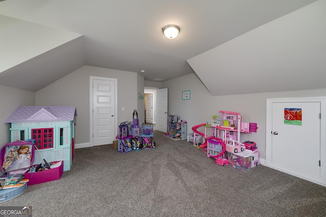 433 Wilson Dr, Mcdonough, GA 30252 - recreation room with lofted ceiling and carpet