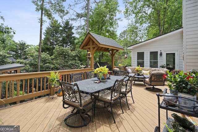 1703 Brandywine Ct, Dunwoody, GA 30338 - wooden terrace with an outdoor hangout area, outdoor dining area, and a grill