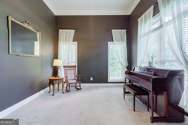 1621 White Oak Cv, Loganville, GA 30052 - sitting room with healthy amount of natural light, carpet floors, crown molding, and baseboards