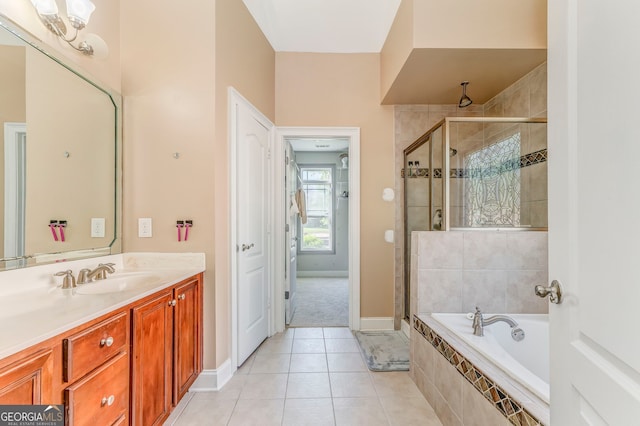 100 Harmony Ct, Dallas, GA 30157 - bathroom with a stall shower, vanity, a garden tub, and tile patterned flooring
