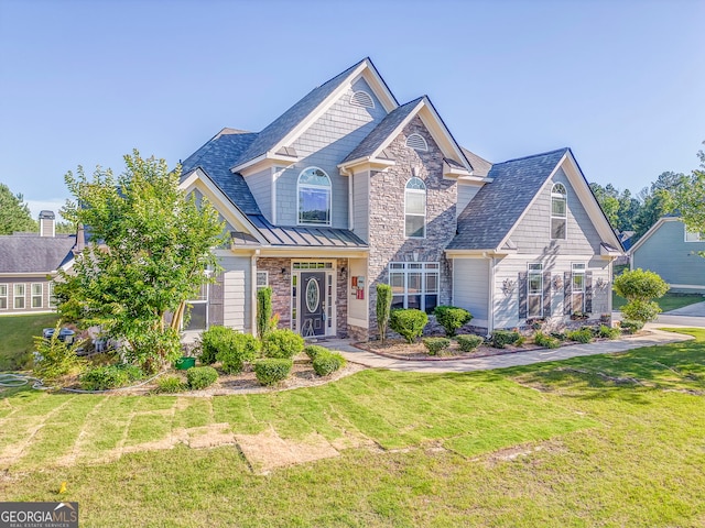 100 Harmony Ct, Dallas, GA 30157 - craftsman-style home featuring stone siding, a front yard, and a standing seam roof