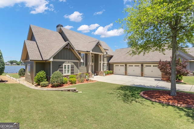 406 Vanderbilt Pkwy, Newnan, GA 30265 - craftsman house with a shingled roof, driveway, a garage, board and batten siding, and a front yard