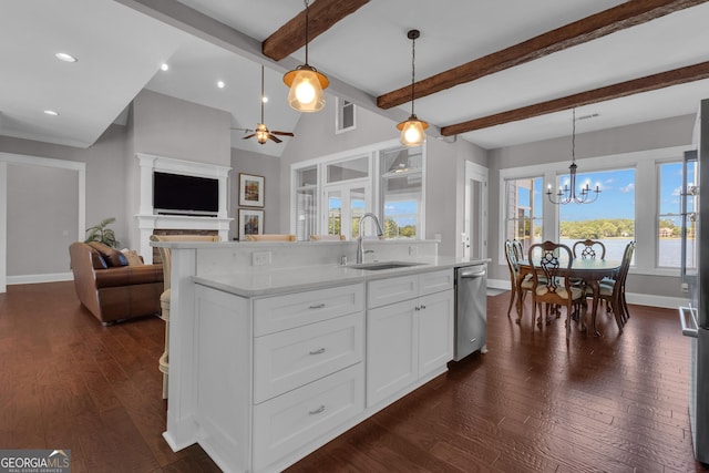406 Vanderbilt Pkwy, Newnan, GA 30265 - kitchen with a sink, dishwasher, baseboards, recessed lighting, and beam ceiling