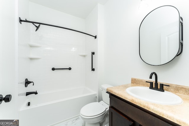 3993 Makeover Ct, South Fulton, GA 30349 - full bath featuring vanity, toilet, shower / bathtub combination, and marble finish flooring