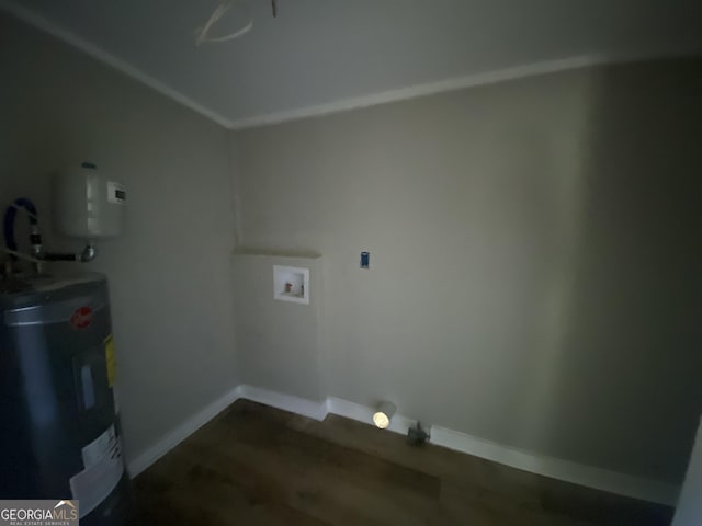 1 E 4th St, Aragon, GA 30104 - laundry room with hookup for a washing machine, electric water heater, dark wood-style floors, and baseboards