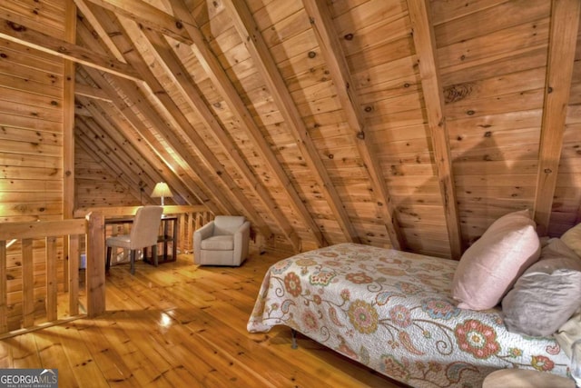 355 Cohutta Mountain Rd, Cherry Log, GA 30522 - bedroom with hardwood / wood-style flooring, wooden ceiling, and wooden walls