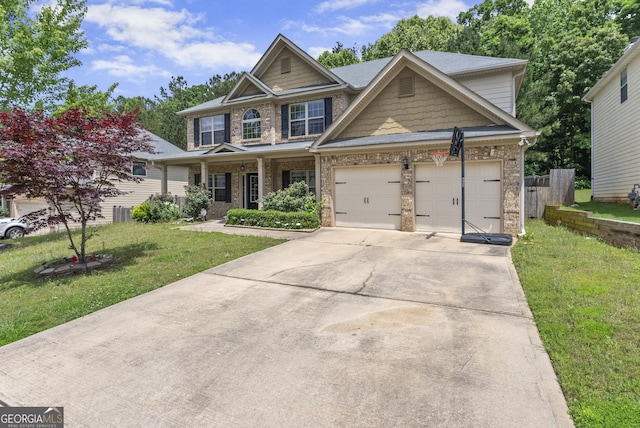 240 Somerset Dr, Dallas, GA 30132 - craftsman-style home featuring a garage, a porch, driveway, and brick siding