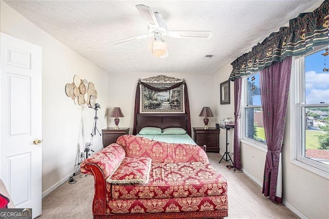 3244 Hampton Ct, Smyrna, GA 30082 - bedroom featuring light carpet, baseboards, a textured ceiling, and ceiling fan