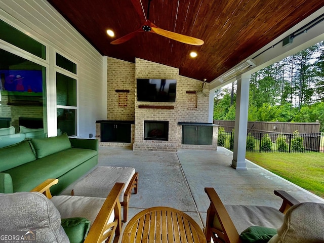 247 Widener Way, Peachtree City, GA 30269 - view of patio / terrace featuring an outdoor living space with a fireplace and ceiling fan