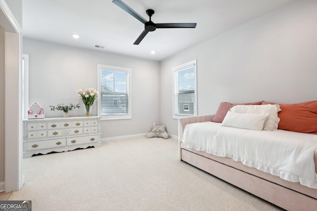 247 Widener Way, Peachtree City, GA 30269 - carpeted bedroom with baseboards, a ceiling fan, and recessed lighting