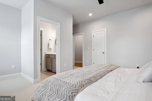 247 Widener Way, Peachtree City, GA 30269 - bedroom featuring light colored carpet, recessed lighting, baseboards, and ensuite bathroom