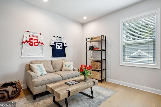 247 Widener Way, Peachtree City, GA 30269 - living area featuring wood finished floors, baseboards, and recessed lighting