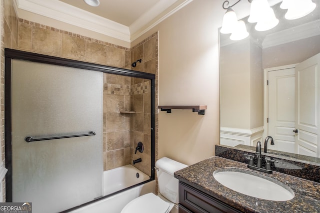 2604 Heltonwood Ct, Buford, GA 30519 - full bath with toilet, vanity, enclosed tub / shower combo, crown molding, and a chandelier