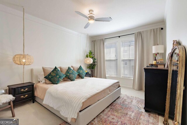 1850 Cotillion Dr Unit 2304, Atlanta, GA 30338 - bedroom featuring crown molding, light carpet, and ceiling fan