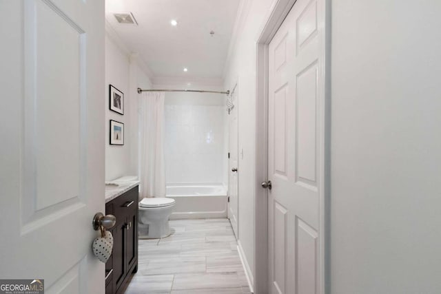 1850 Cotillion Dr Unit 2304, Atlanta, GA 30338 - bathroom with ornamental molding, toilet, shower / bathtub combination with curtain, and vanity