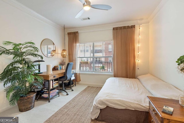 1850 Cotillion Dr Unit 2304, Atlanta, GA 30338 - bedroom with crown molding, a desk, carpet flooring, and a ceiling fan