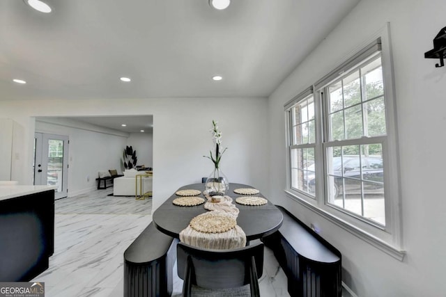 3799 Sweetbriar Cir, Lithia Springs, GA 30122 - dining room featuring recessed lighting, baseboards, and marble finish flooring