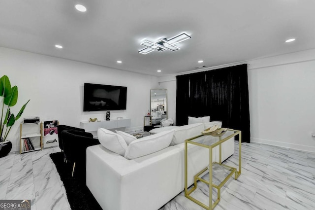 3799 Sweetbriar Cir, Lithia Springs, GA 30122 - living room featuring recessed lighting and light marble finish flooring