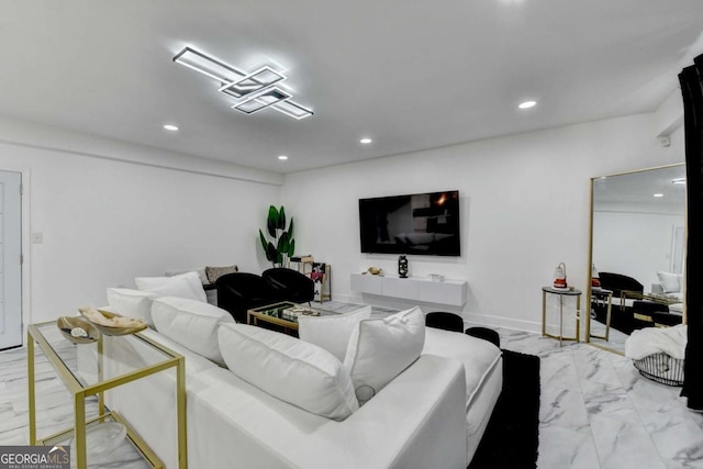 3799 Sweetbriar Cir, Lithia Springs, GA 30122 - living room with light marble finish floors and recessed lighting