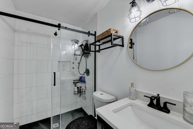 3799 Sweetbriar Cir, Lithia Springs, GA 30122 - full bathroom with a shower stall, toilet, and vanity