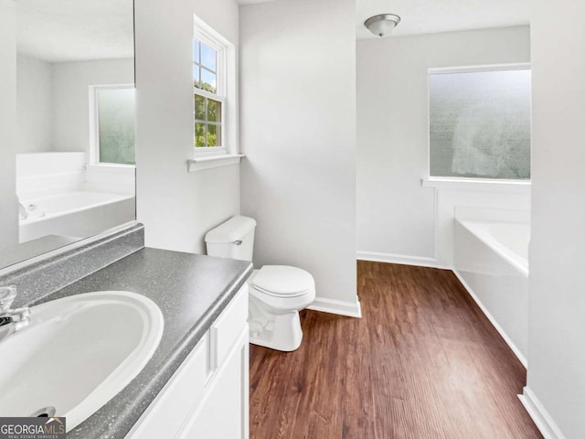 4311 Marci St, Snellville, GA 30039 - bathroom featuring wood finished floors, a garden tub, toilet, vanity, and baseboards