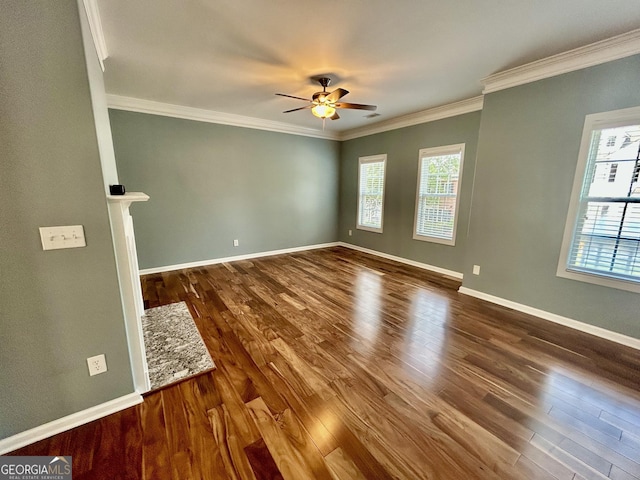 3988 Church View Ln, Suwanee, GA 30024 - empty room with a ceiling fan, crown molding, and wood finished floors