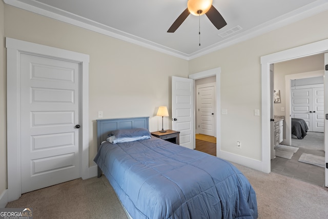 21 Little Creek Dr, Monroe, GA 30655 - carpeted bedroom with crown molding and ceiling fan