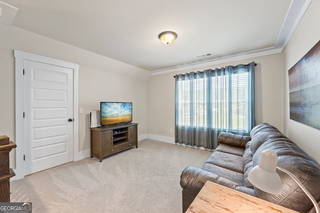21 Little Creek Dr, Monroe, GA 30655 - living room featuring light carpet and ornamental molding
