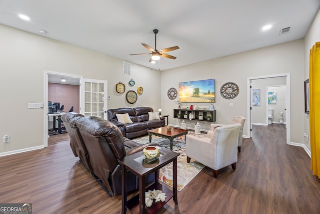 21 Little Creek Dr, Monroe, GA 30655 - living room with ceiling fan, dark wood-style floors, and recessed lighting