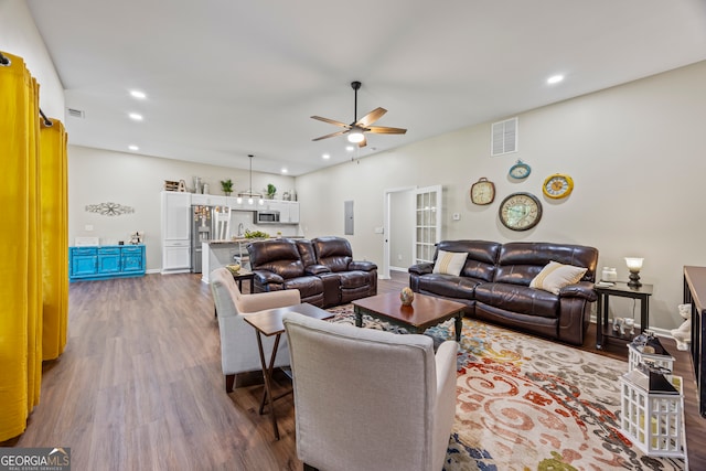 21 Little Creek Dr, Monroe, GA 30655 - living area featuring a ceiling fan, dark wood-style floors, and recessed lighting