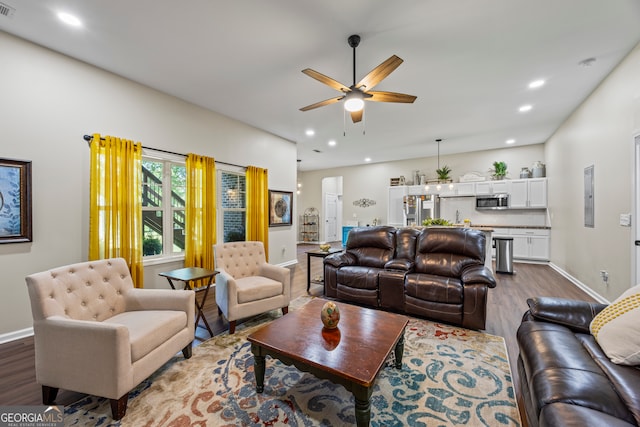21 Little Creek Dr, Monroe, GA 30655 - living area featuring dark wood-style flooring, a ceiling fan, and recessed lighting