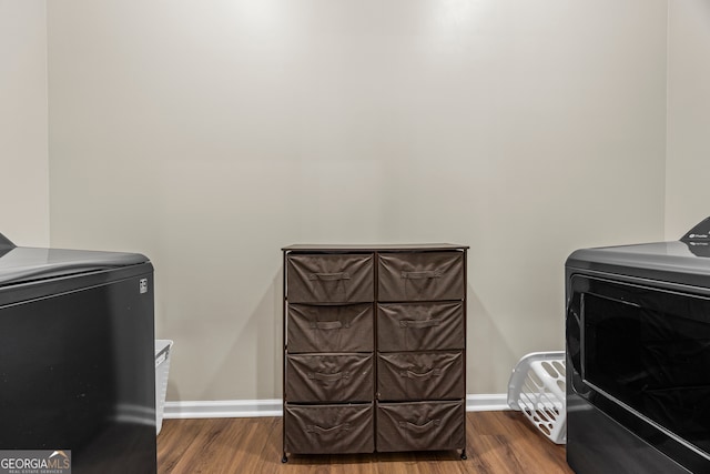 21 Little Creek Dr, Monroe, GA 30655 - laundry room with washer and dryer and wood finished floors