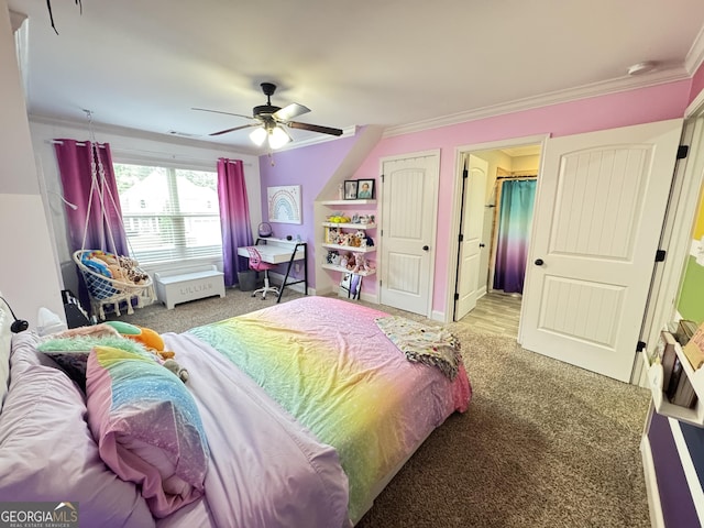 1761 Turtle Pond Dr, Watkinsville, GA 30677 - bedroom featuring crown molding, carpet flooring, and a ceiling fan